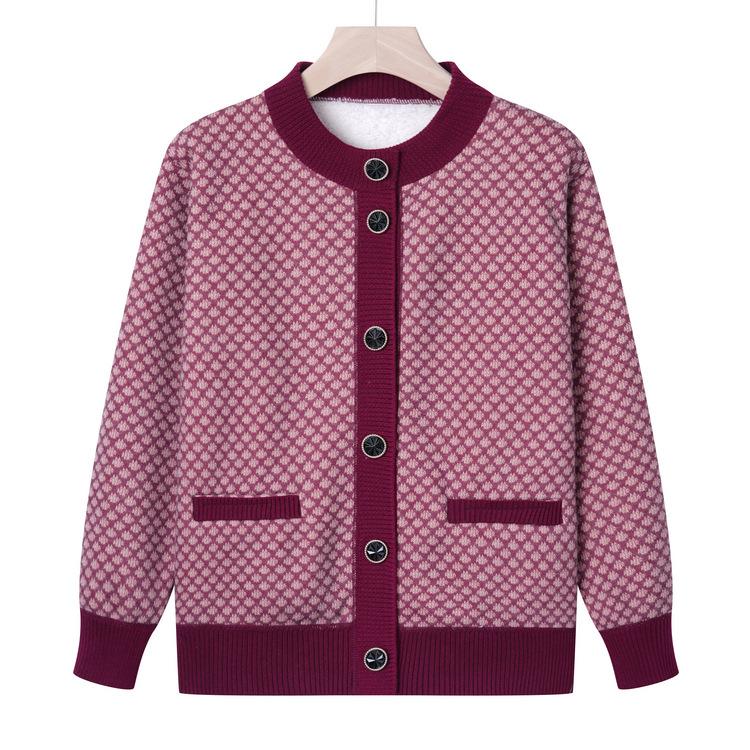 Clothes Plus Velvet Thickened Sweater Jacket for Women Grandma Sweater Cardigan 60 Years Old 70 Mother Autumn and Winter Clothes