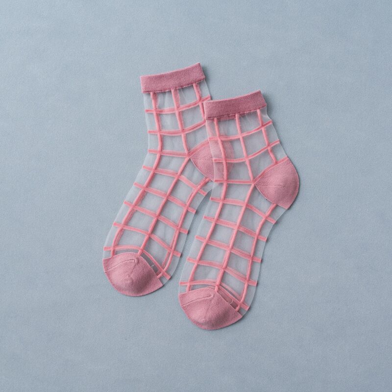 1 Pair Women Socks Summer 15 Styles Harajuku Thin Transparent Sock Striped Plaid Dots Breathable Funny Socks Casual Ankle Socks