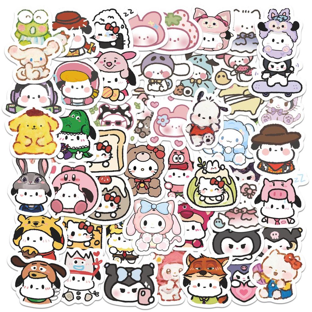 Cute Sanrio Cartoon Stickers - 52 PVC Sheets for Phone Cases, Notebooks & DIY Stationery.