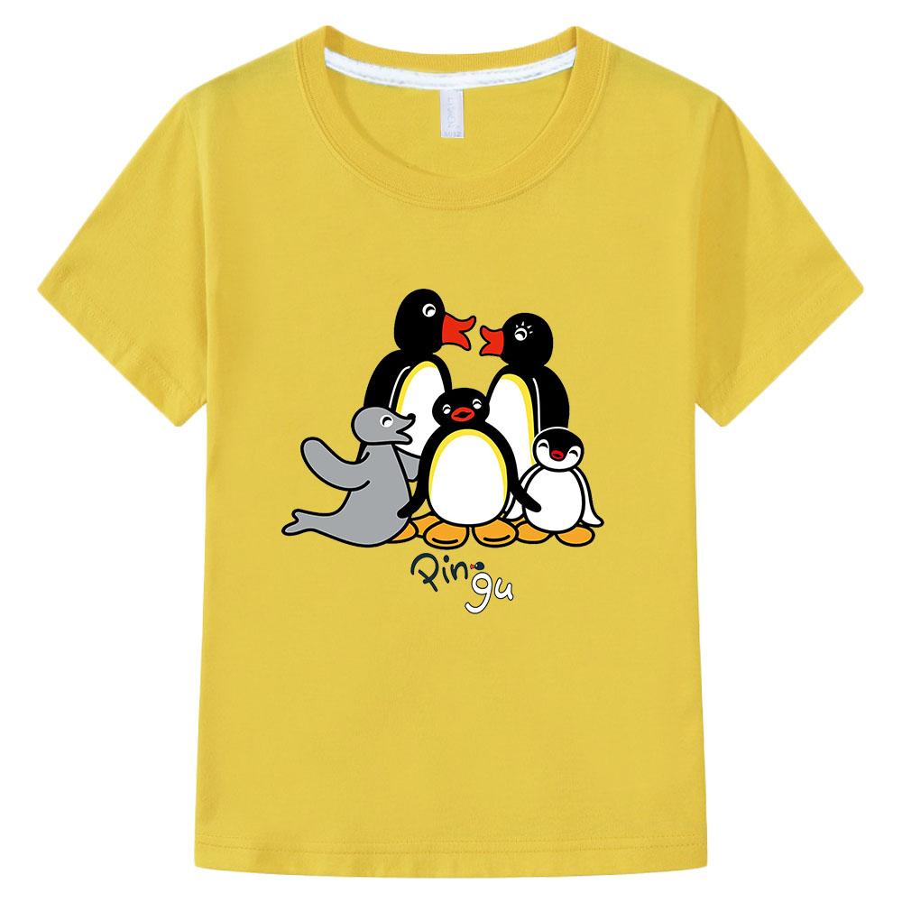 Pingu Summer 100% Cotton T-shirt Kawaii Boys Cartoon Print Tees Girls Kids O-neck Clothing Sports Fashion Tops Manga Short Sleeves summer clothes