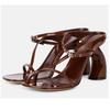 Leather Sandals, High-heeled Shoes with Buckles, Square-toed Sandals