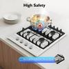 Powerful Built-in Gas Cooktop 4 Burner, Stainless Steel with 3KW Rapid Burner & Cast Iron Grates for Kitchen