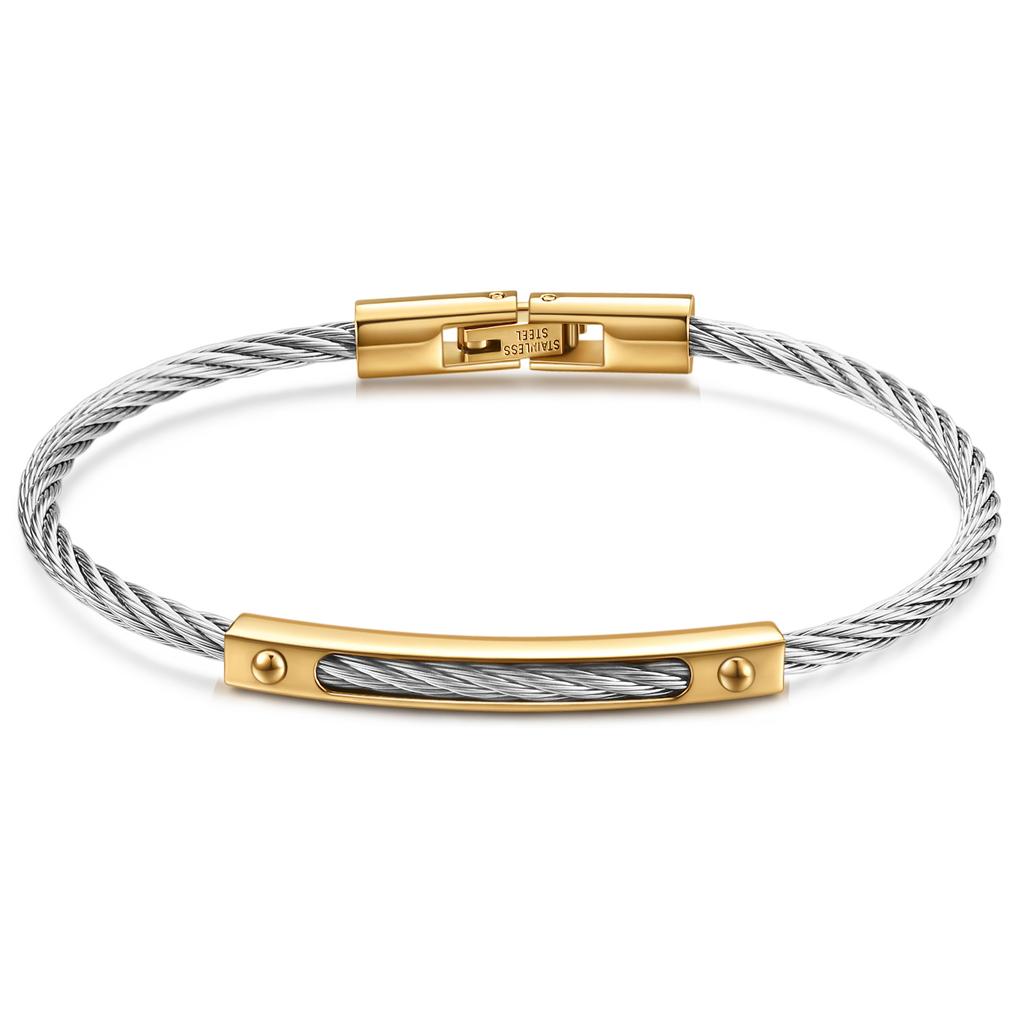 Trendy Braided Wire Bracelet with Metal Bar Accent Durable Magnetic Lock Jewelry for Men & Women