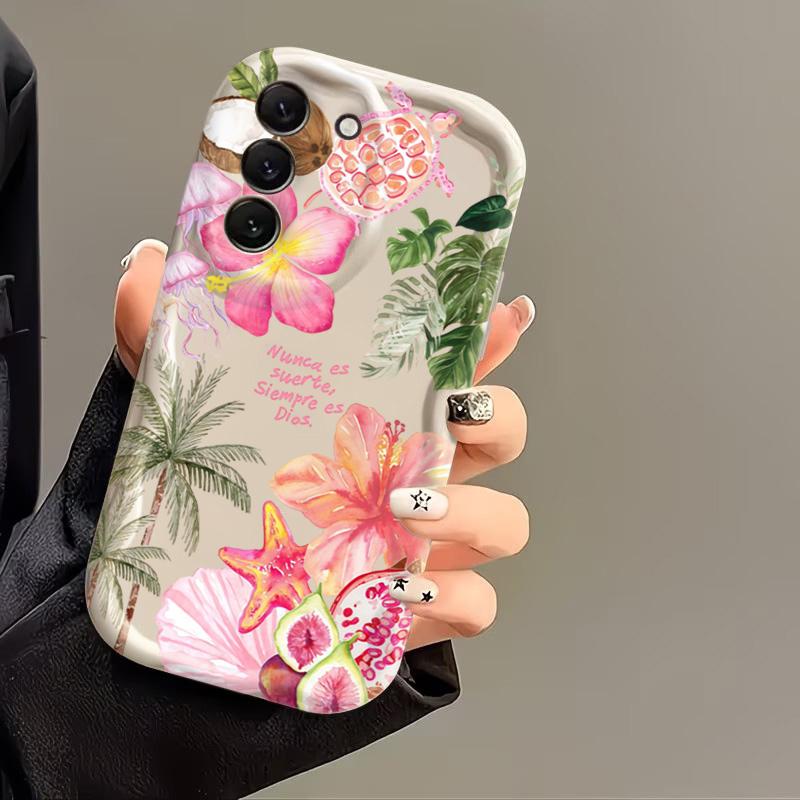 Чехол для телефона Samsung Galaxy S26 S25 S24 S22 S23 Ultra Plus FE A56 A55 A37 A36 A27 A26 A16 Цветок кокосовой пальмы Черепаха Обложка