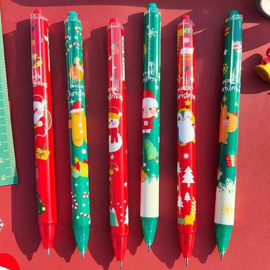Yousheng 6Pcs Christmas Gel Pens Various Festive Patterns Push-Type Christmas Pens Stationery Supplies Christmas Party Favors