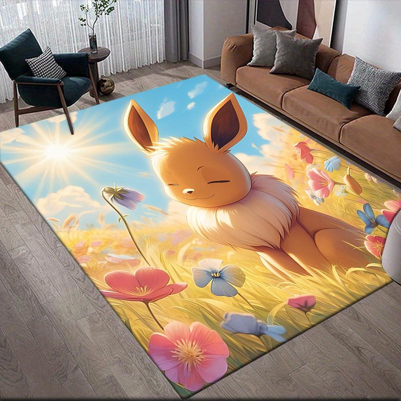 Pokémon Eevee Anti-Slip Floor Mat, Rectangular Carpet for Bedroom, Living Room & Game Area, Ideal Home Decor