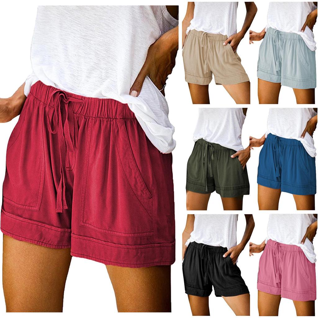 Women's Solid Shorts, Drawstring Belt Pocket Design,Lightweight Gym Shorts For Women, Comfortable Shorts For Women
