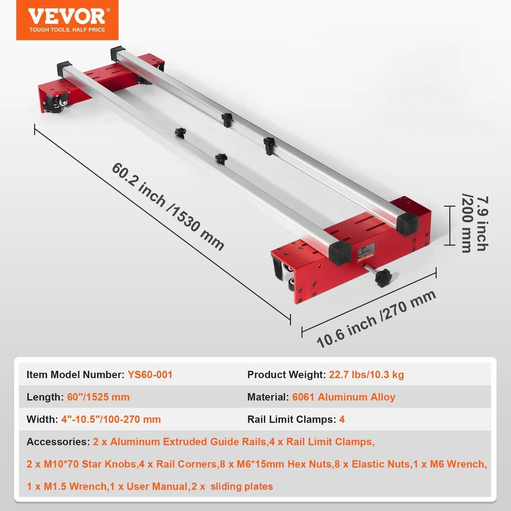 VEVOR Router Sled, 152 cm(60 inches), Portable and Easy to Adjust Slab Flattening Jig, DIY Woodworking Router Sled for Flattening Slabs