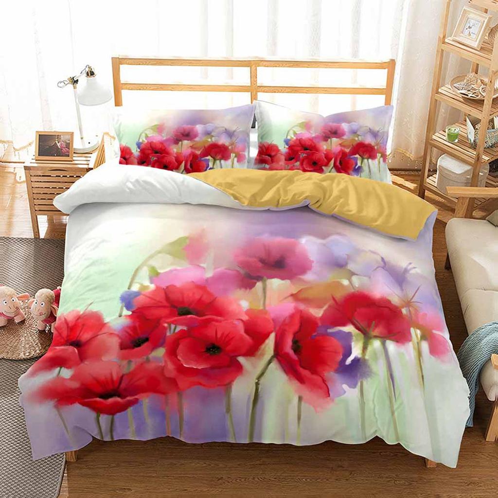 3D Flower Bedding Set King Queen Bed Down Duvet Cover Pillowcase 2/3pcs Countryside Style Bed Cover Women and Girls Home Textile Gift