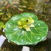 Floating Water Lily Leaf with Frog Figurine Landscaping Accessories 10x4cm Simulated for Garden Yard