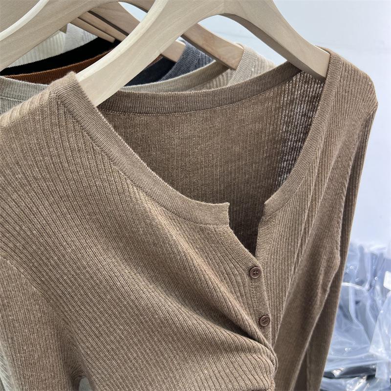2024 Женский легкий кардиган из шерстяного трикотажа: Мягкая защита от солнца с длинным рукавом для весны/лета
