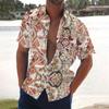 Men's Summer New Loose Print Short Sleeve Shirt Cardigan Beach Shirt