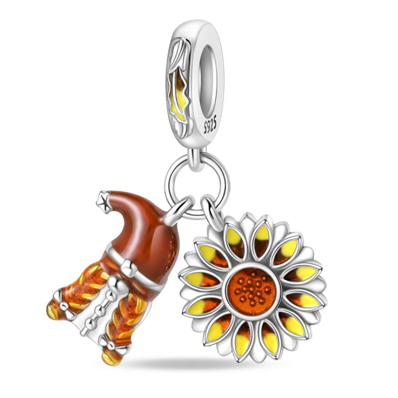 Медь Золотая Осенняя Серия Шармы Бусины Пугало Тыква Кленовый Лист Шармы Для Женщин Изысканные DIY Украшения