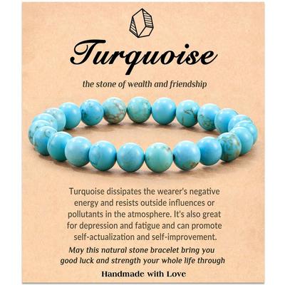 Natural Stone Bracelet, Elastic Cord Bead Bracelet, 8mm Blue Turquoise Agate, Hand-woven Rose Quartz Amethyst Bracelet
