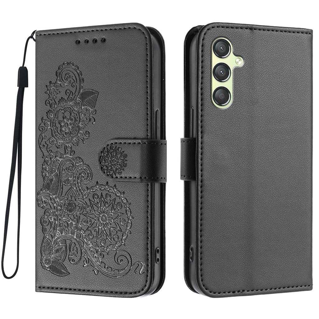 For Samsung Galaxy A24 4G (162.1 x 77.6 x 8.3mm) Phone Cases Mandala Flower Leather Wallet Mobile Cover with Strap