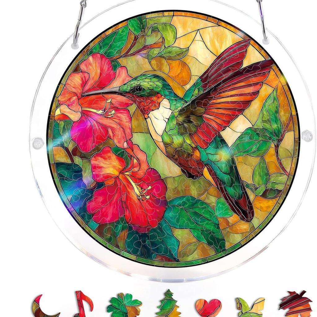 Acrylic Puzzle Sun Catcher Painted Glass Pendant - 19cm, Various Patterns, DIY Craft Hanging Ornament, Home Decor, Gift