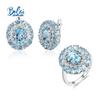 925 Sterling Silver Natural Blue Topaz Stone Ornate Design Ring Earrings Jewelry Set Women's New Summer Fine Jewelry
