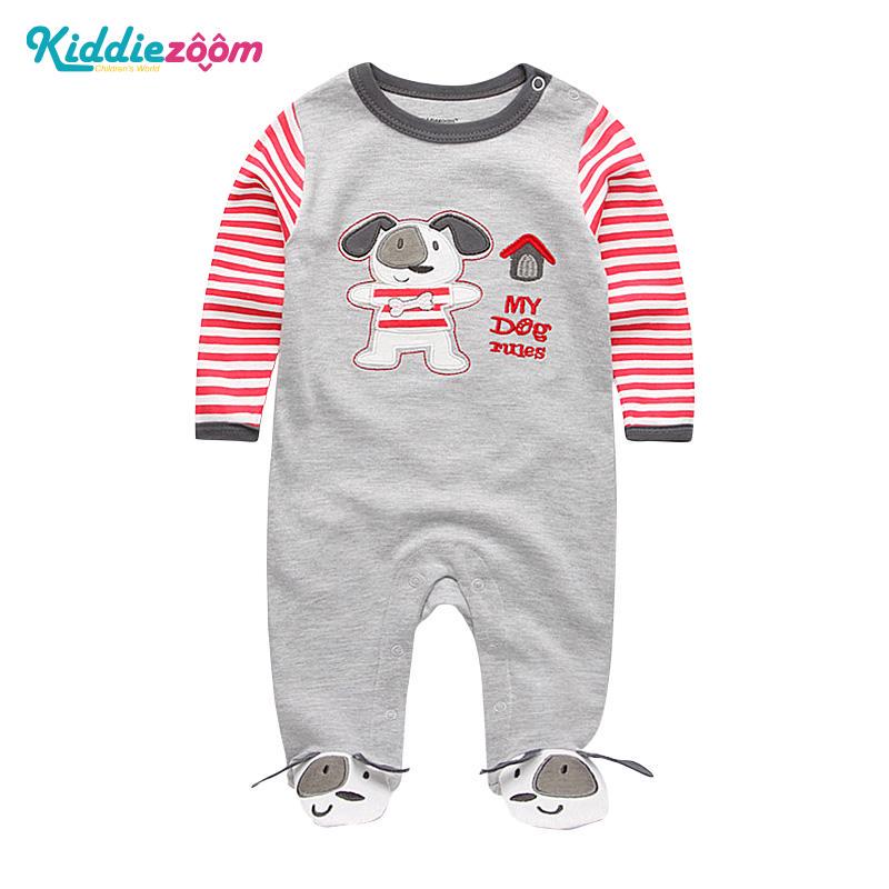 Boys Girls Cartoon Striped Print Home Romper Pajamas Newborn Infant Baby Clothing
