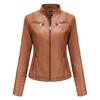 Women's European & American Spring/Autumn Leather Motorcycle Jacket - Stylish Short Design