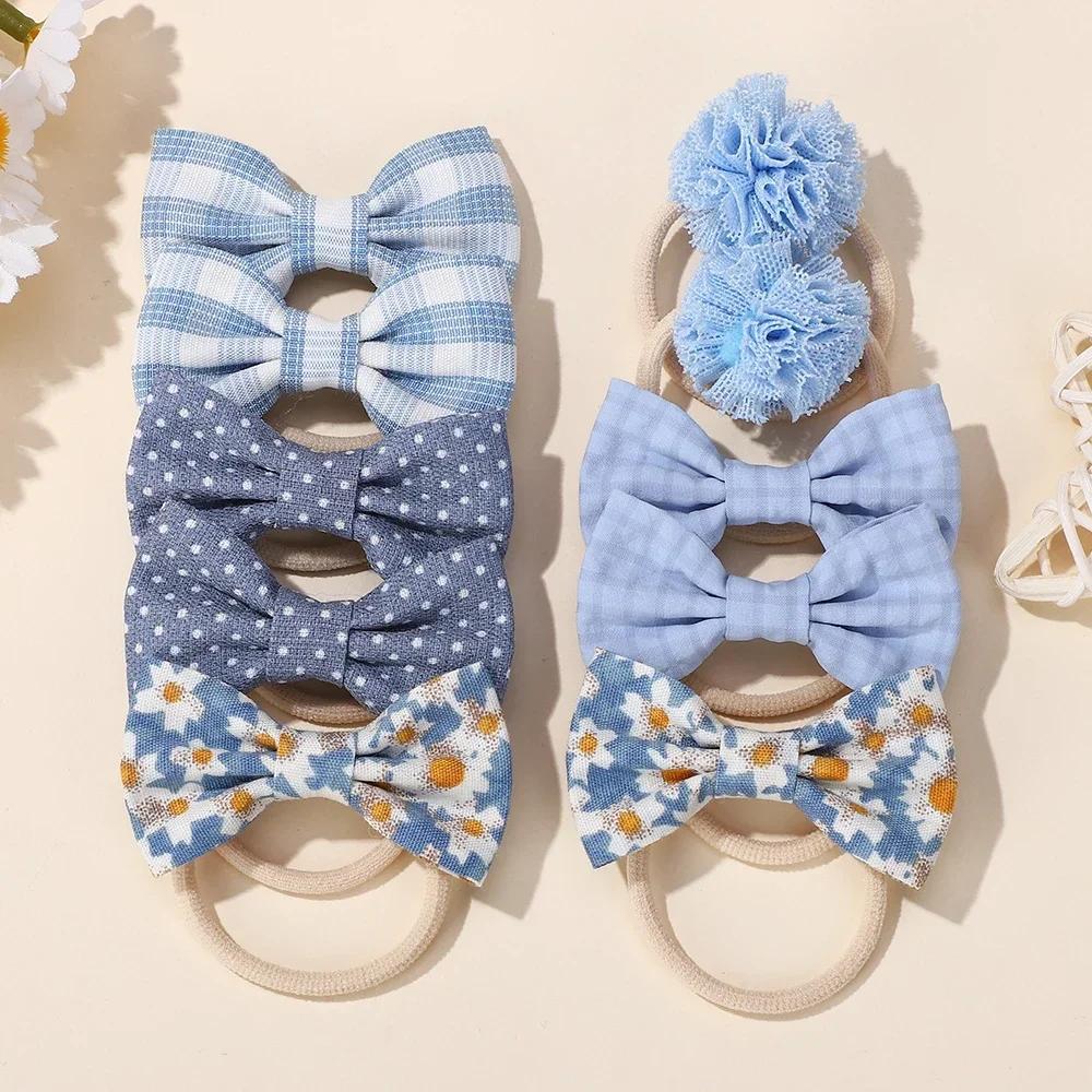 10 шт./набор Мультяшные повязки на голову с бантом и цветком для детей, девочек, милые резинки для волос, модные эластичные резинки, веревки для волос, аксессуары для волос