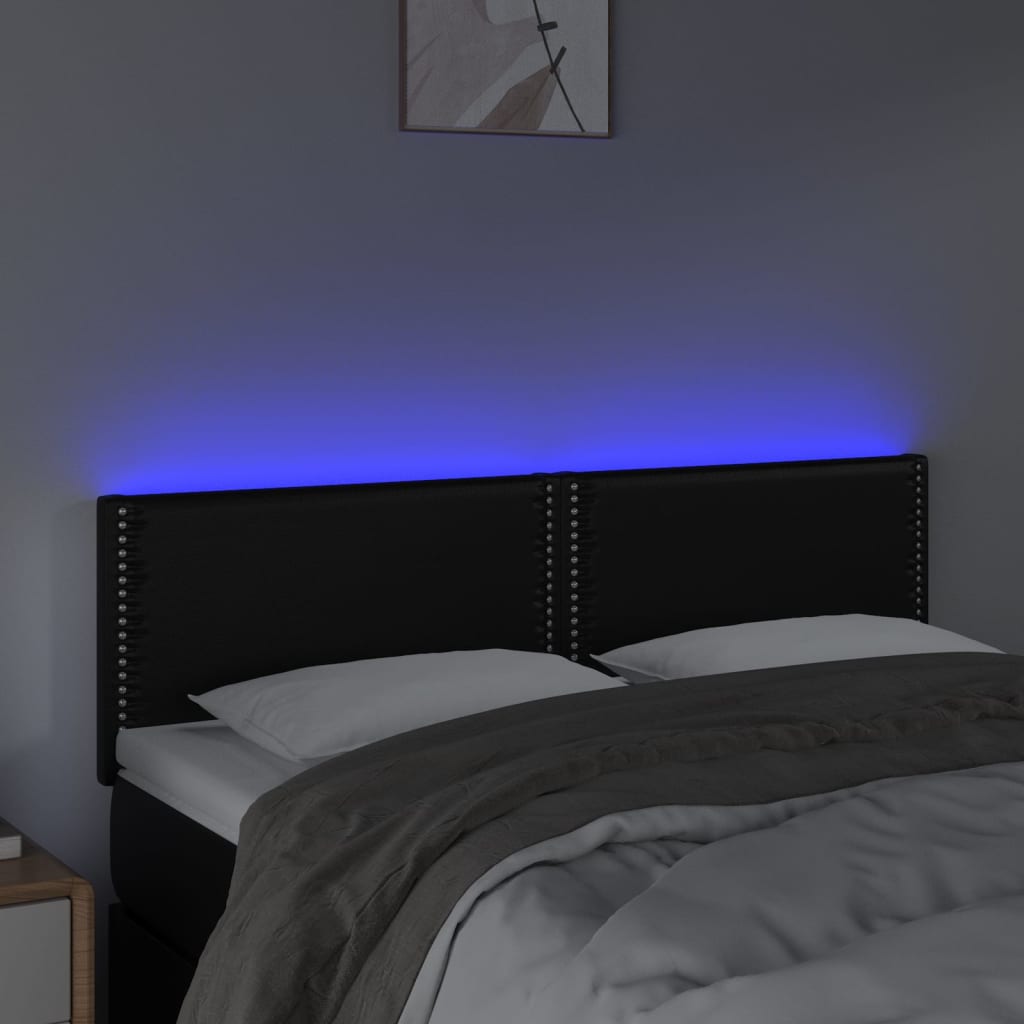 Vidaxl Zagłówek Do Łóżka Z Led, Czarny, 144X5X78/88 Cm, Sztuczna Skóra