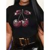 Summer Round Neck 3D Cherry Print Top Fashionable Casual Short Sleeved Women's T-shirts