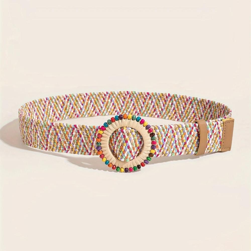 Vintage Woven Boho Straw Weave Belt Retro Hollow Out Bohemian Style Belt Wide PU Leather Ethnic Style Waistband Dress Decoration