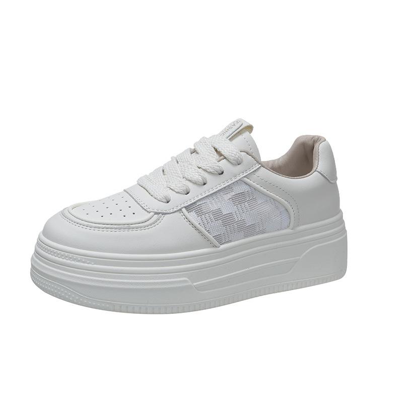 Кожаные сетчатые дышащие белые туфли, детские летние новые универсальные туфли на толстой подошве, увеличивающие рост, повседневная спортивная обувь