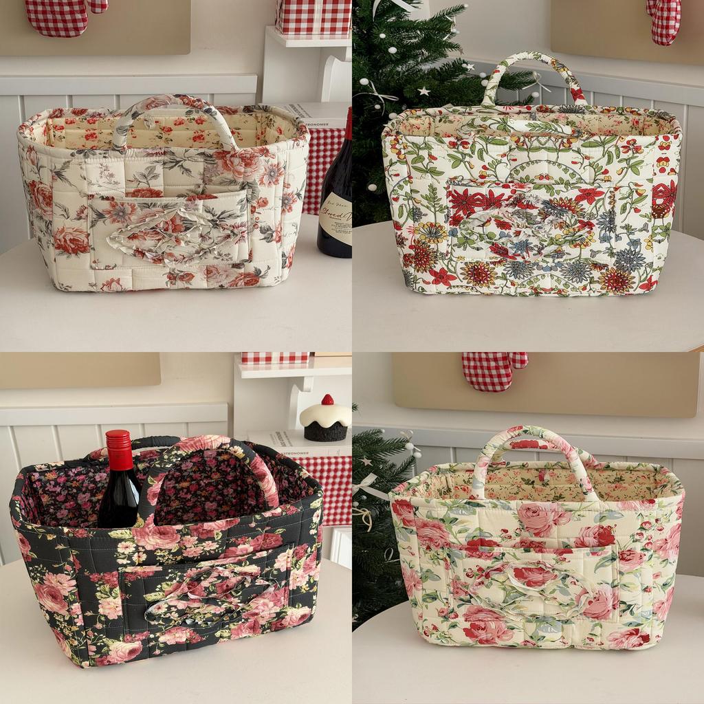 Large Flower Pattern Storage Basket With Foldable Cotton Construction For Home Organization