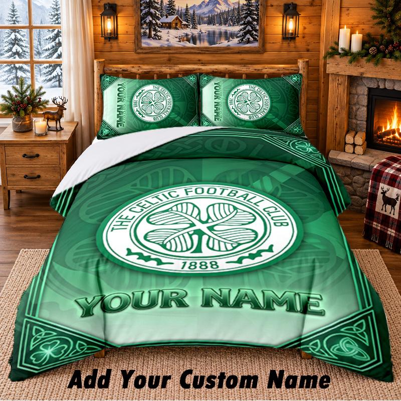 Постельное белье с узором Celtic FC, комплект из 3 предметов, с возможностью персонализации имени, простыня и наволочки для домашней спальни