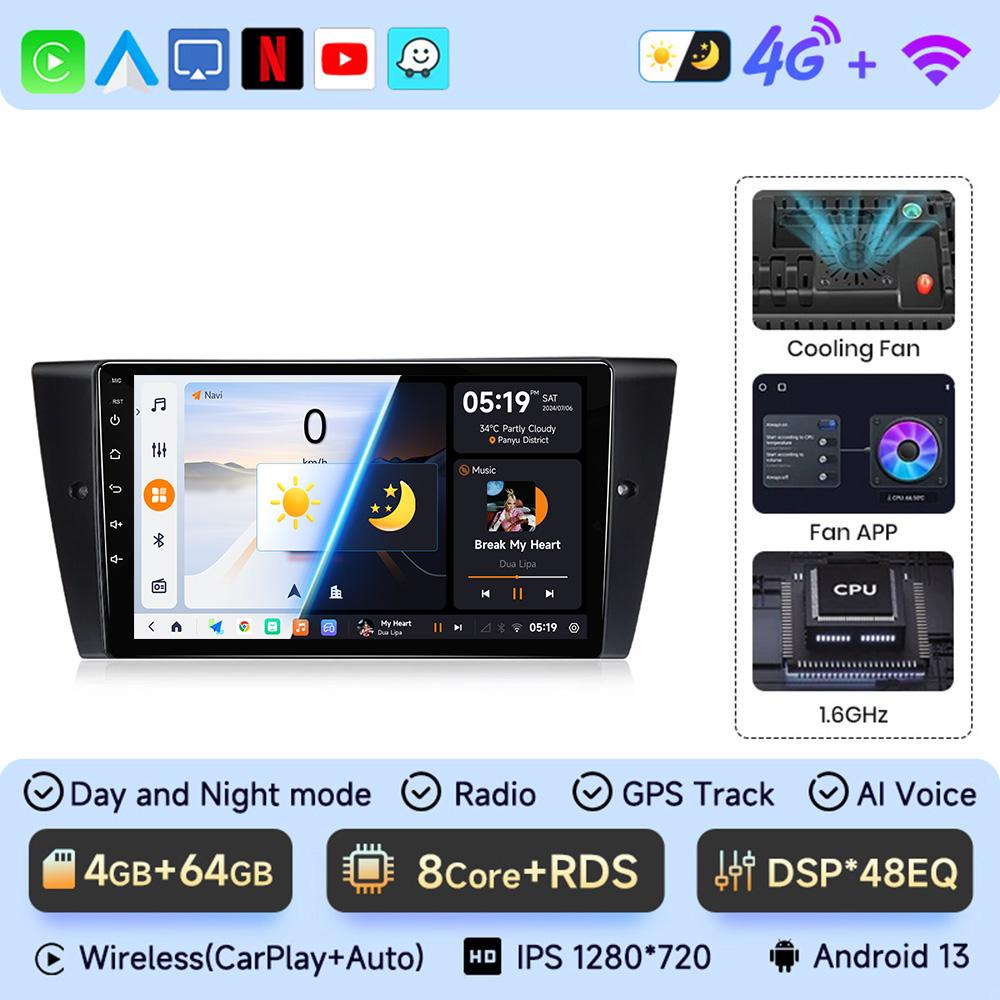 JIUYIN 9" Android 13Car Radio For BMW 3-Series E90 E91 E92 E93 wireless CarPlay Android 13 Auto car intelligent systems No 2 din