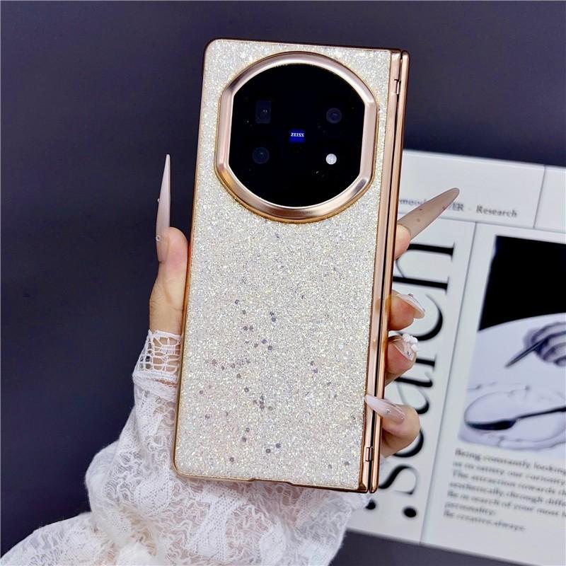 Vivo X Fold5 Full Coverage Protective Case With Electroplated Glitter PU Leather Shockproof Anti-Scratch Foldable Phone