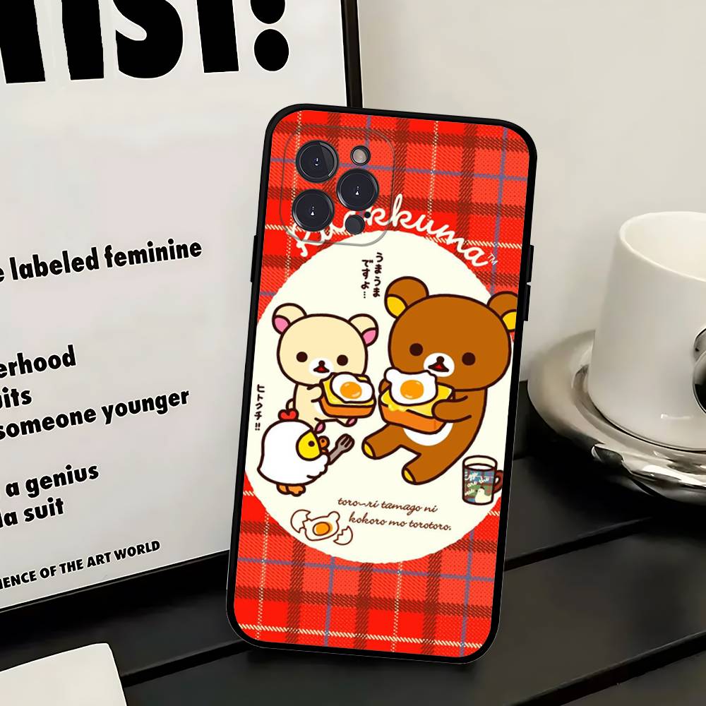 Популярный Милый Медведь R-rilakkuma Чехол для Телефона Для IPhone 16 Pro Max 15 17 Plus 14 13 12 Mini 11 Черный Чехол