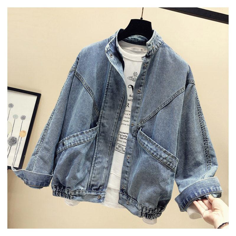 Весенняя джинсовая куртка-бомбер женская с коротким рукавом «летучая мышь» свободная демисезонная джинсовая оснастка женское пальто верхняя одежда женская одежда