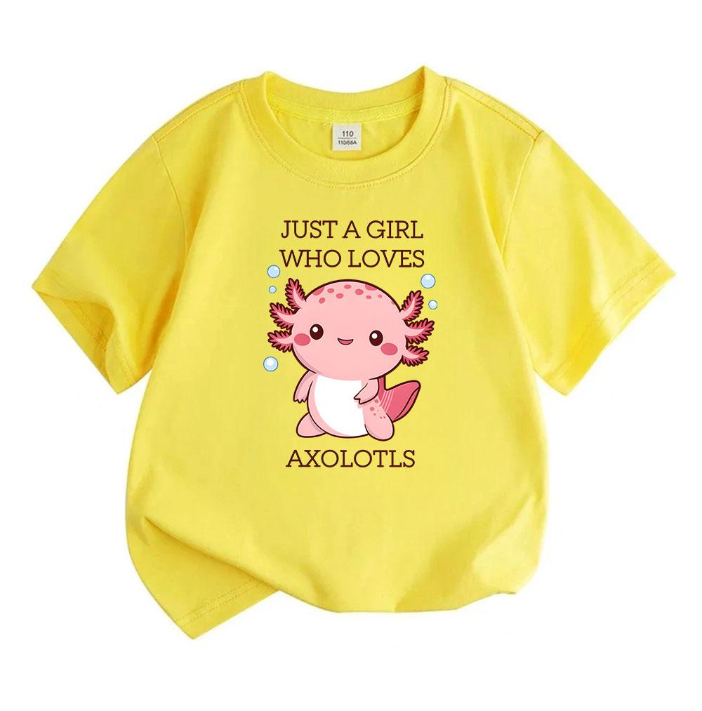 Kids Boys Girls 100% Cotton Crew Neck Short Sleeve T-Shirt, Cute Axolotl Print Just A Girl Who Loves Axolotls Casual Soft Funny Graphic Tee for Childr