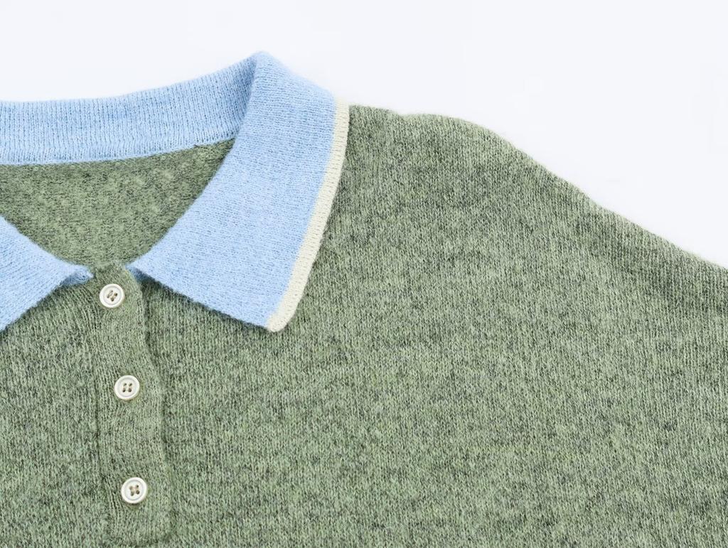 European and American style, new women's clothing, foreign style splicing knitted POLO shirt 2893/169/500