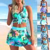 Купальник больших размеров с принтом кокосовой пальмы, голубой комплект бикини с высокой талией, купальник 2024