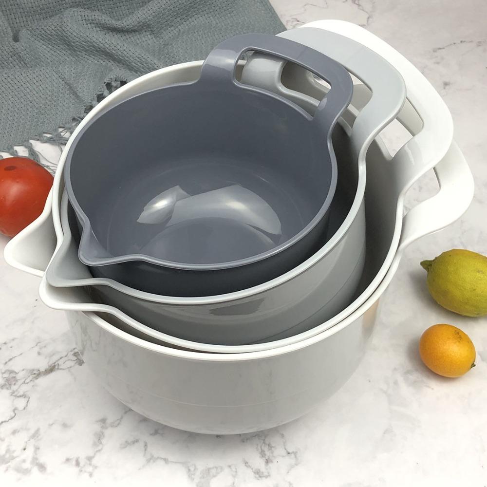 4pcs/set with Pour Spout Mixing Bowl Set with Handle Snacks Basin Salad Bowl Vegetables