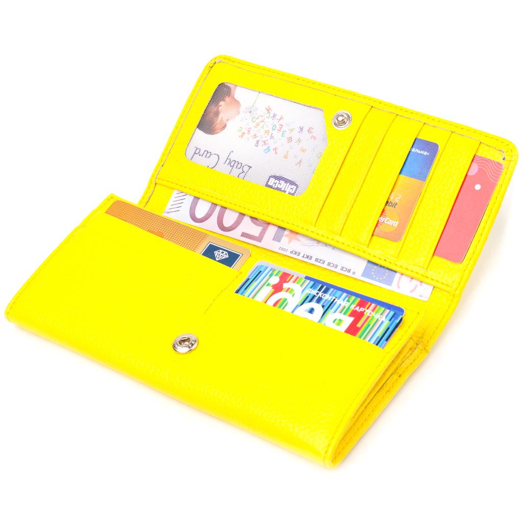 Яркий молодежный женский кошек из натуральной кожи флотар CANPELLINI Wallet 21612 Лимонный