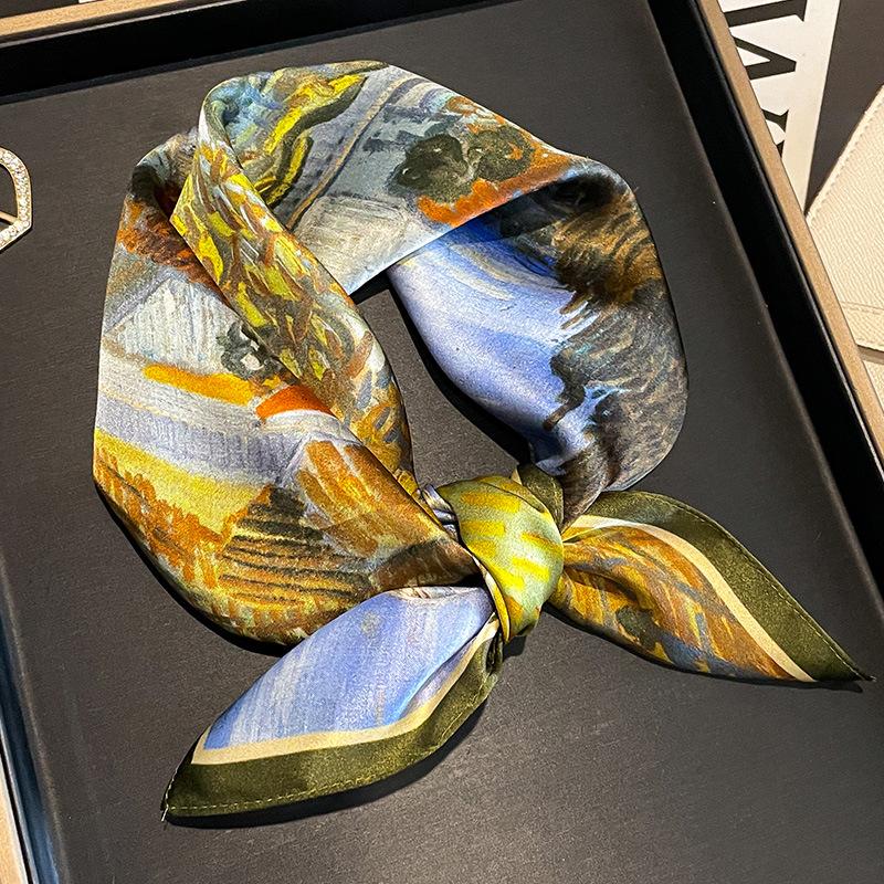 Hangzhou Silk New Silk Small Square Scarf Scarf Decorative Scarf Lady's Temperament Neck Protection Mulberry Silk Printed Silk Scarf