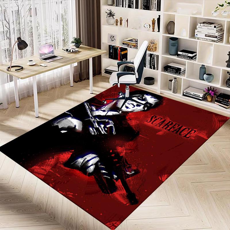 Scarface Red Art Carpet for Playroom Bedroom Living Room Sofa Home Decor,kids Game Area Rug Non-slip Floor Mat