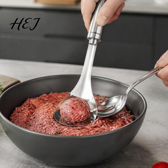 Cooking Tool for Meatballs Stainless Steel Meatball Maker Spoon, Non-Stick Meat Baller Tool, Ergonomic Handle Kitchen Gadget Uniform Round Beef