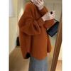 Womens Loose Fit Orange Raccoon Knit Sweater Mid-Length Warm Winter Pullover Slimming Stylish