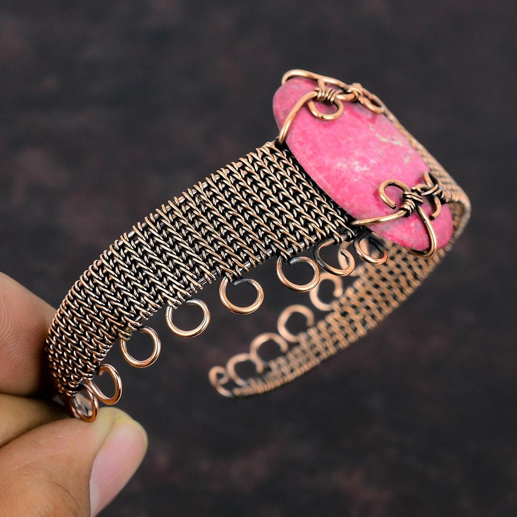 Тулит Камень Браслет Медная проволока Обернутые украшения Регулируемый браслет-манжета Украшения ручной работы Обернутый проволокой браслет-манжета Медный браслет для подарка