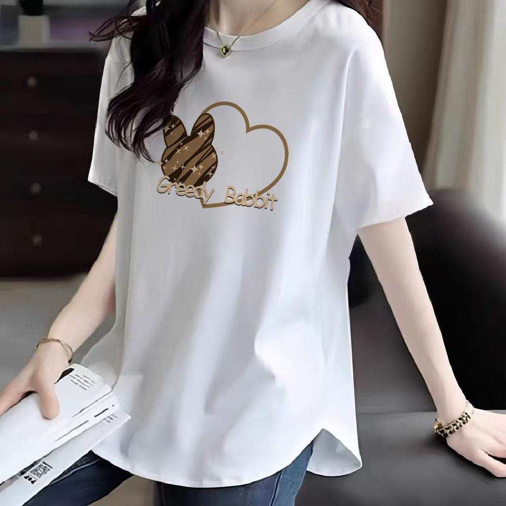 Pure Cotton White Mid-length Short-sleeved T-shirt for Women's Summer New Age-reducing Niche Curve Loose Slimming Base Shirt