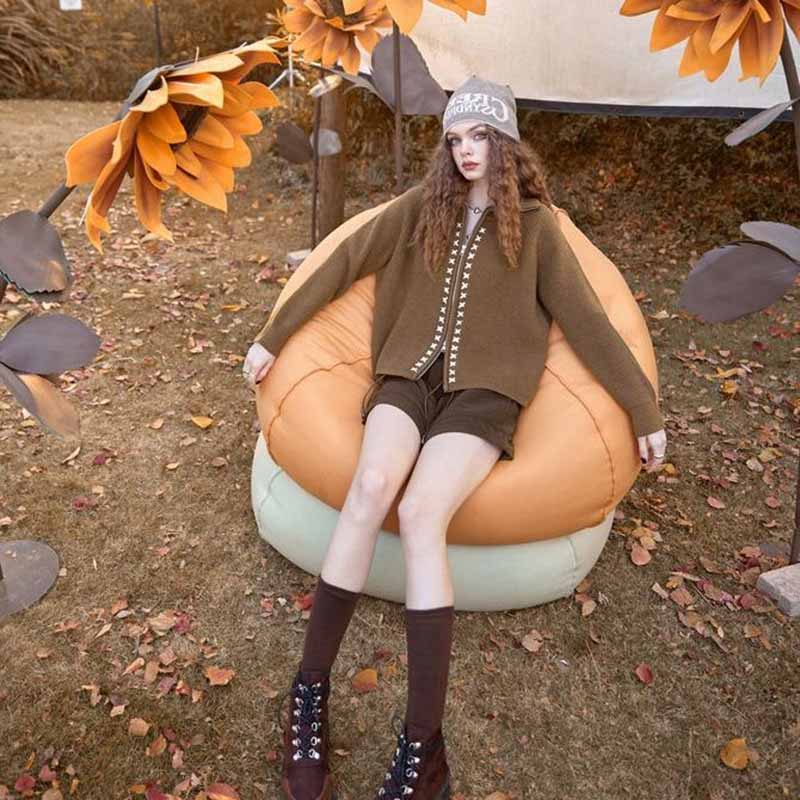 Лацкан кофейного цвета с застежкой-молнией свитер кардиган осень и зима новый винтажный короткий пальто женщина