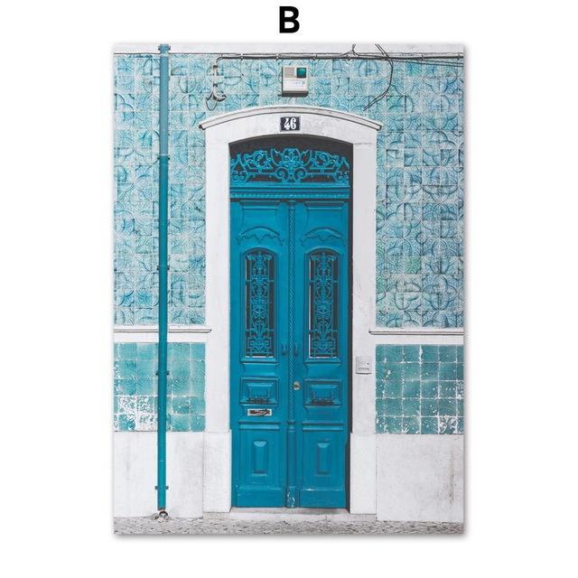 Морской пейзаж Плакат Холст Картина Nordic Blue Картина Приморская церковь Средиземноморский принт Настенная картина для декора гостиной Без рамки