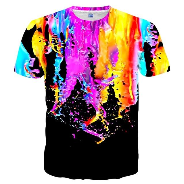 Colour 3D Print Colorful Graffiti Graphic T Shirt For Men Casual Short Sleeve Novelty Tee Tops Crew Neck Oversized Mens T Shirt Clothes
