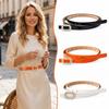 Fashion Rhinestone Buckle Women's PU Belt Thin Oval Leather Thin Waistband Luxury Design Waist Strap Dress Matching