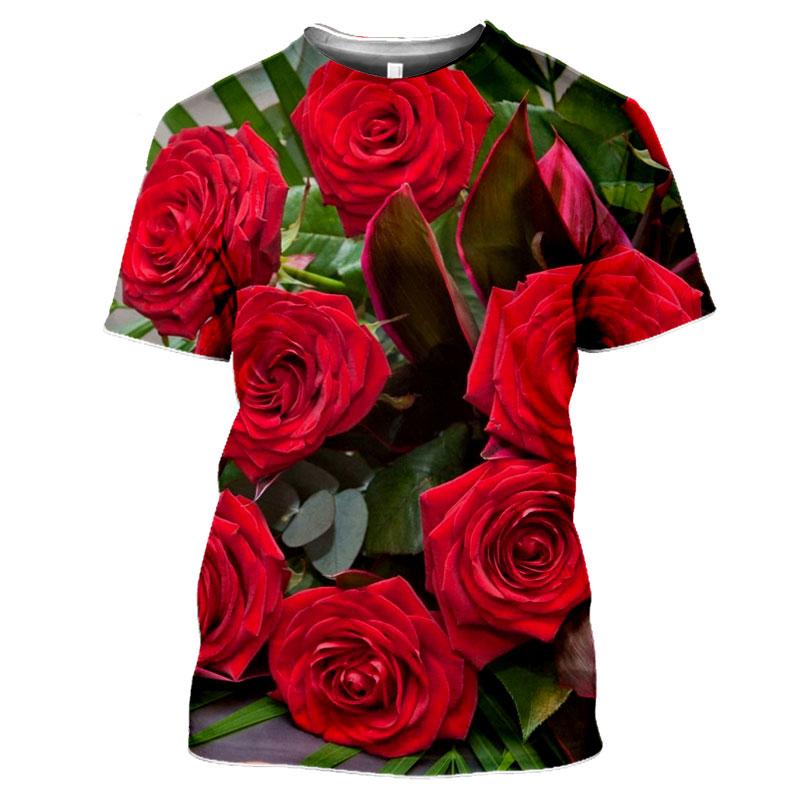 Summer Round Neck 3D Flower Pattern Printed Top Fashionable Casual Short Sleeved Women's T-shirts